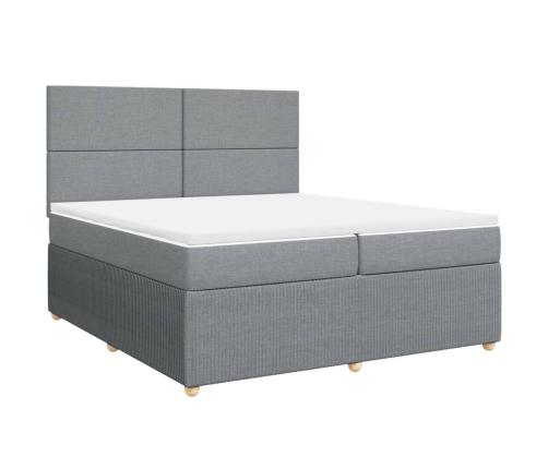 Cama box spring con colchón tela gris claro 200x200 cm