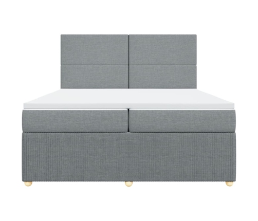 Cama box spring con colchón tela gris claro 200x200 cm