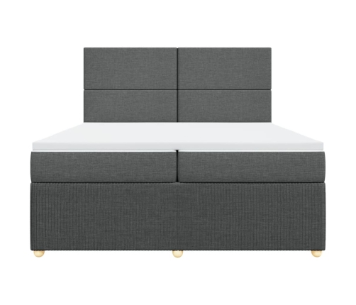 Cama box spring con colchón tela gris oscuro 200x200 cm