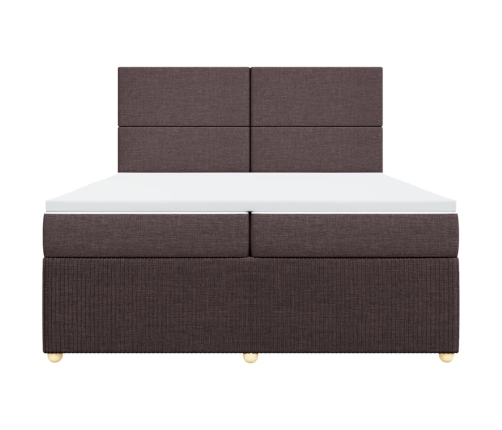 Cama box spring con colchón tela marrón oscuro 200x200 cm