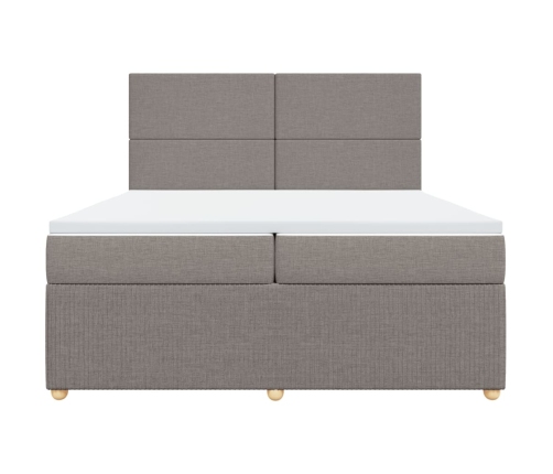 Cama box spring con colchón tela gris taupe 200x200 cm