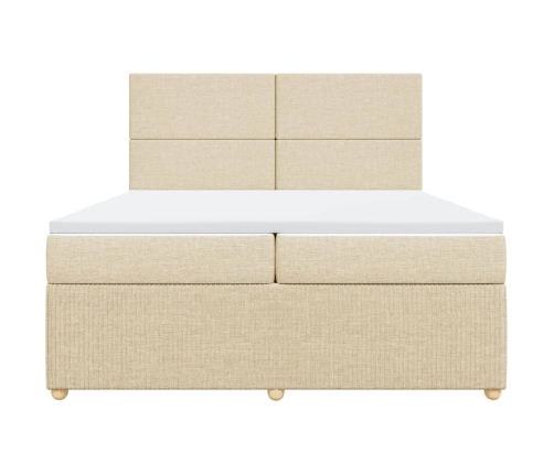 Cama box spring con colchón tela color crema 200x200 cm