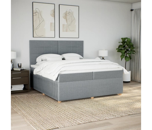 Cama box spring con colchón tela gris claro 200x200 cm