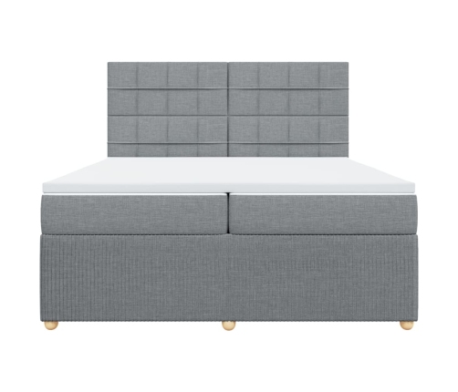 Cama box spring con colchón tela gris claro 200x200 cm