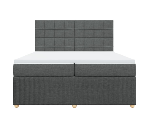 Cama box spring con colchón tela gris oscuro 200x200 cm