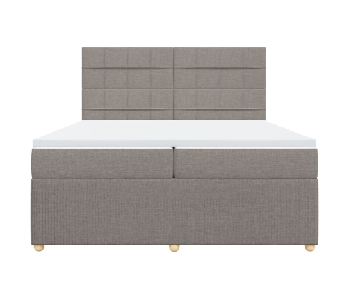 Cama box spring con colchón tela gris taupe 200x200 cm