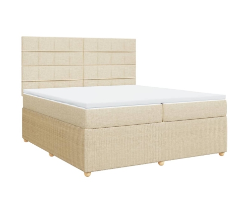 Cama box spring con colchón tela color crema 200x200 cm