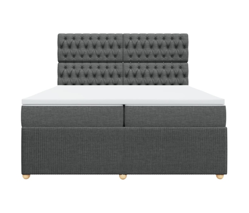 Cama box spring con colchón tela gris oscuro 200x200 cm