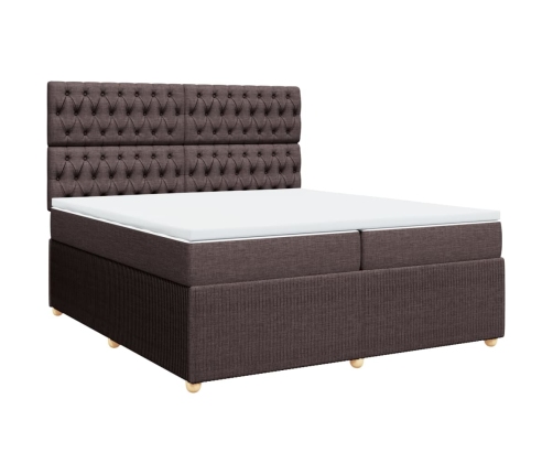 Cama box spring con colchón tela marrón oscuro 200x200 cm