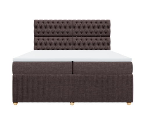 Cama box spring con colchón tela marrón oscuro 200x200 cm