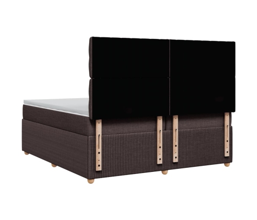 Cama box spring con colchón tela marrón oscuro 200x200 cm