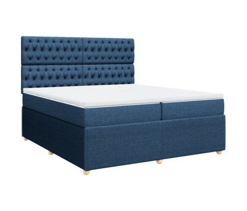 Cama box spring con colchón tela azul 200x200 cm