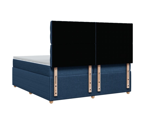 Cama box spring con colchón tela azul 200x200 cm