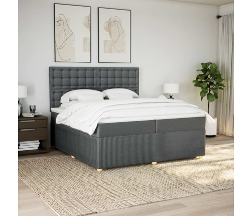 Cama box spring con colchón tela gris oscuro 200x200 cm