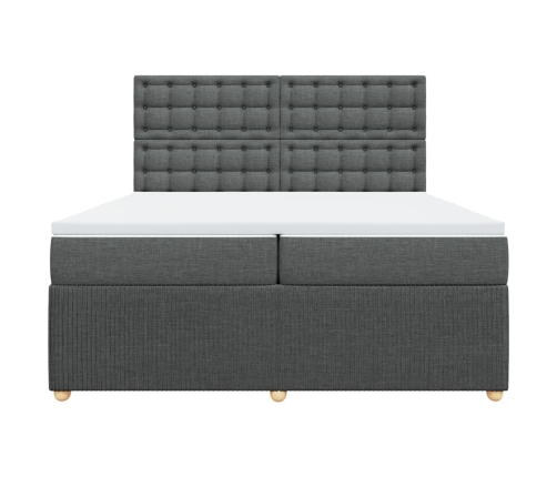 Cama box spring con colchón tela gris oscuro 200x200 cm