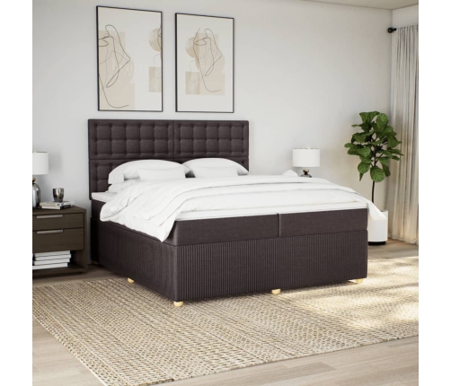 Cama box spring con colchón tela marrón oscuro 200x200 cm