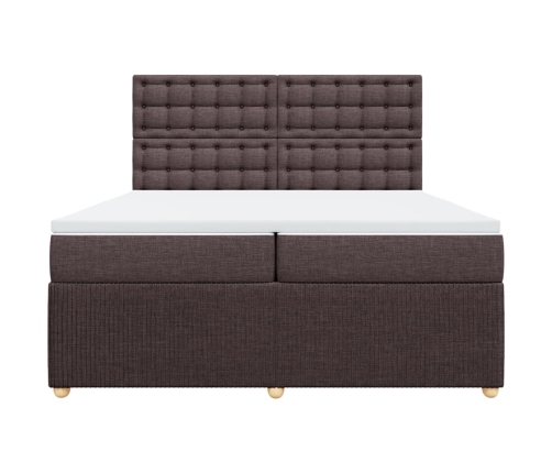 Cama box spring con colchón tela marrón oscuro 200x200 cm