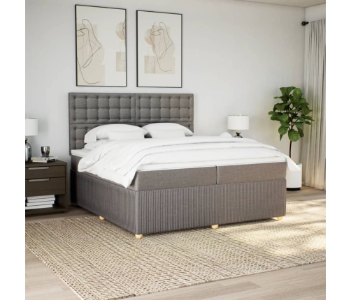 Cama box spring con colchón tela gris taupe 200x200 cm