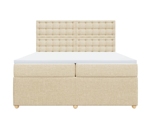 Cama box spring con colchón tela color crema 200x200 cm