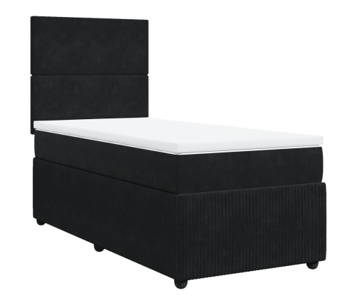 Cama box spring con colchón terciopelo negro 80x200 cm