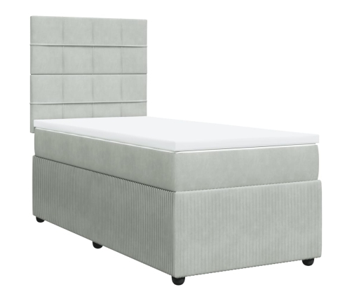 Cama box spring con colchón terciopelo gris claro 80x200 cm