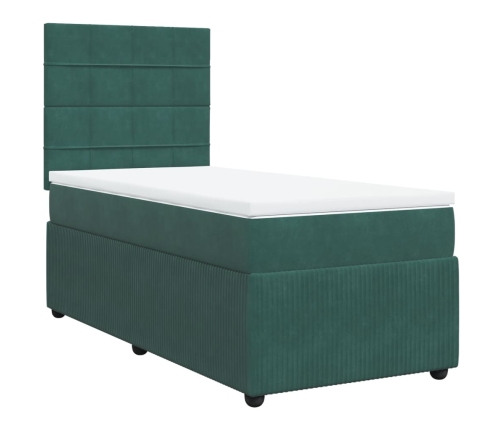 Cama box spring con colchón terciopelo verde oscuro 80x200 cm