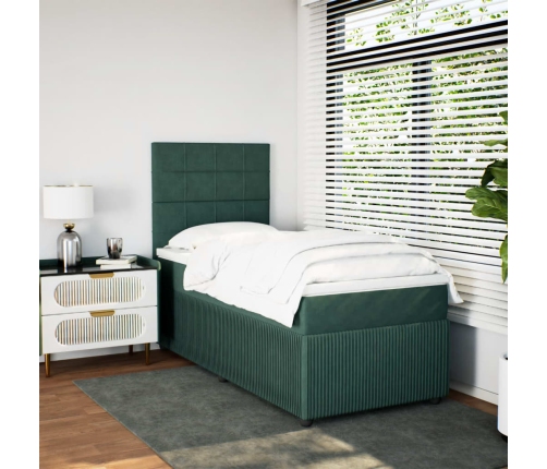 Cama box spring con colchón terciopelo verde oscuro 80x200 cm