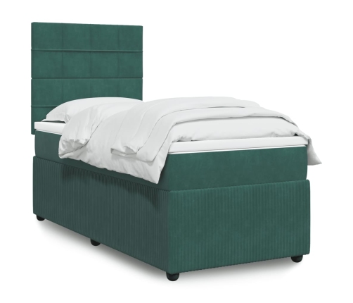 Cama box spring con colchón terciopelo verde oscuro 80x200 cm