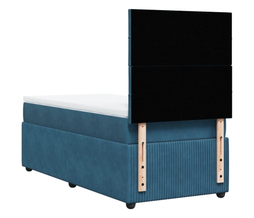 Cama box spring con colchón terciopelo azul oscuro 80x200 cm