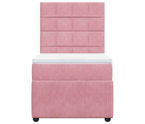 Cama box spring con colchón terciopelo rosa 80x200 cm