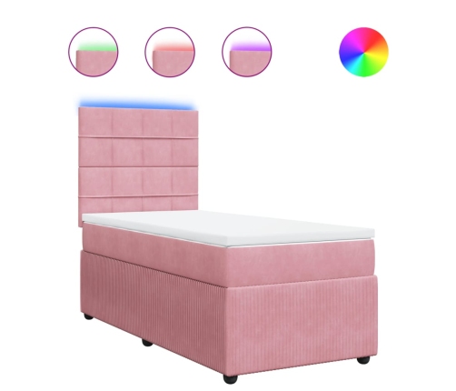 Cama box spring con colchón terciopelo rosa 80x200 cm