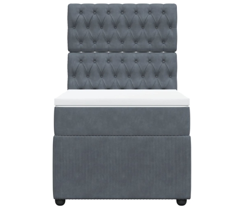 Cama box spring con colchón terciopelo gris oscuro 80x200 cm