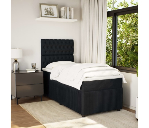 Cama box spring con colchón terciopelo negro 80x200 cm