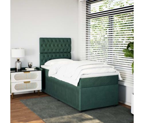 Cama box spring con colchón terciopelo verde oscuro 80x200 cm