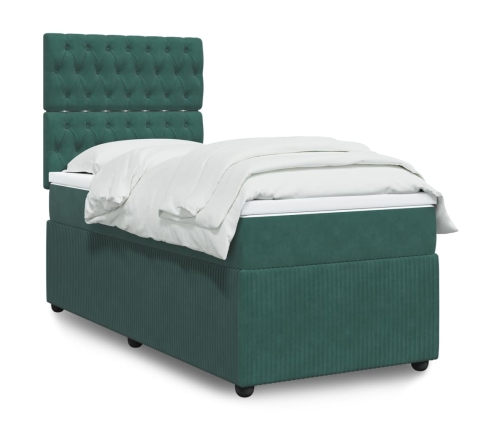 Cama box spring con colchón terciopelo verde oscuro 80x200 cm