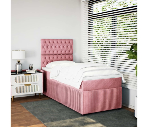 Cama box spring con colchón terciopelo rosa 80x200 cm