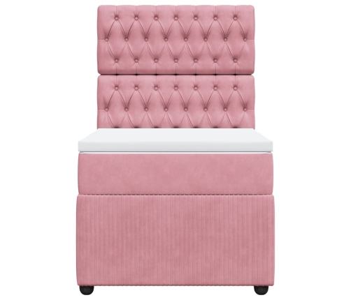 Cama box spring con colchón terciopelo rosa 80x200 cm