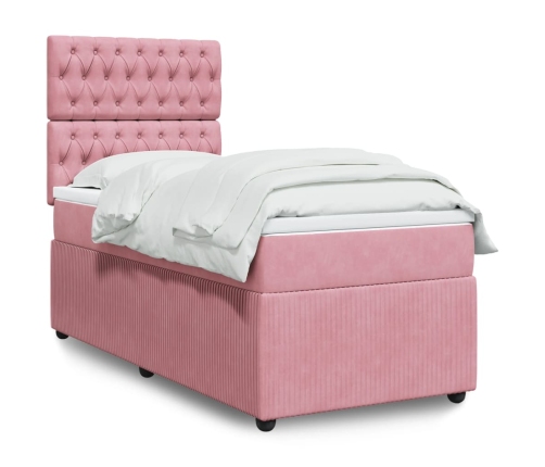 Cama box spring con colchón terciopelo rosa 80x200 cm