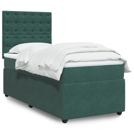 Cama box spring con colchón terciopelo verde oscuro 80x200 cm