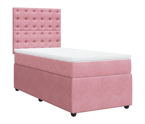 Cama box spring con colchón terciopelo rosa 80x200 cm