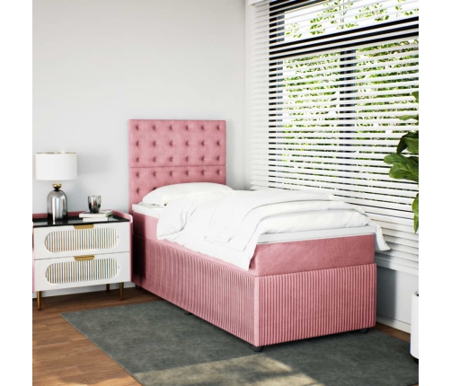 Cama box spring con colchón terciopelo rosa 80x200 cm