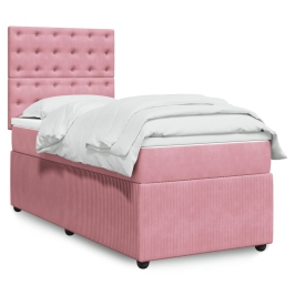 Cama box spring con colchón terciopelo rosa 80x200 cm