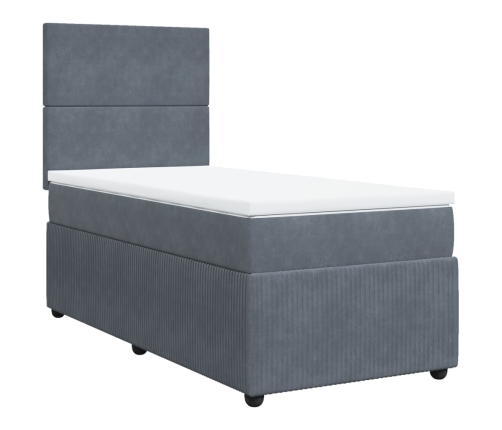 Cama box spring con colchón terciopelo gris oscuro 90x190 cm