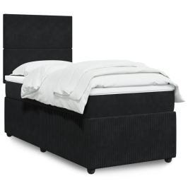 Cama box spring con colchón cuero sintético negro 90x190 cm