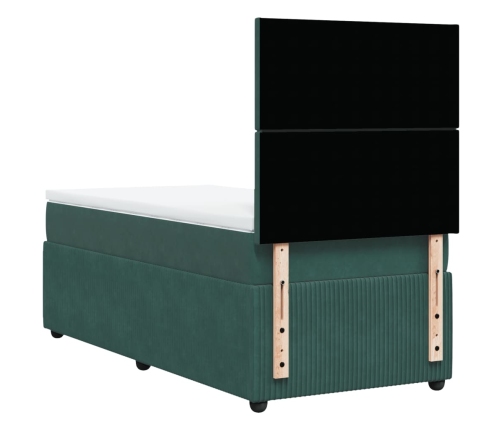 Cama box spring con colchón terciopelo verde oscuro 90x190 cm