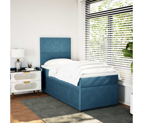 Cama box spring con colchón terciopelo azul oscuro 90x190 cm