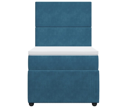 Cama box spring con colchón terciopelo azul oscuro 90x190 cm