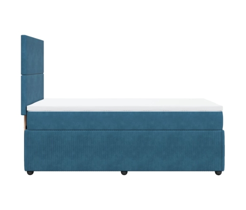 Cama box spring con colchón terciopelo azul oscuro 90x190 cm
