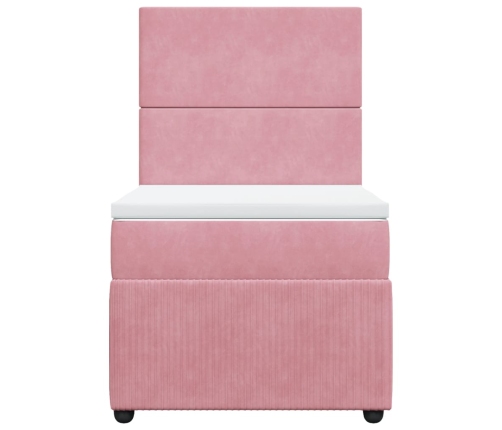 Cama box spring con colchón terciopelo rosa 90x190 cm