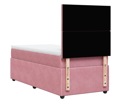 Cama box spring con colchón terciopelo rosa 90x190 cm